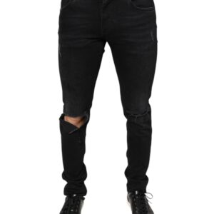 Dolce & Gabbana Black Tattered Cotton Skinny Men Denim Jeans