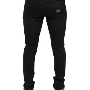 Dolce & Gabbana Black Tattered Cotton Skinny Men Denim Jeans