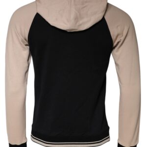 Dolce & Gabbana Black Beige Hooded Men Sweatshirt Sweater