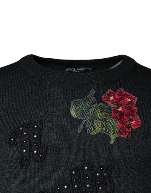 Dolce & Gabbana Gray Embellished Crew Neck Pullover Sweater - Image 3