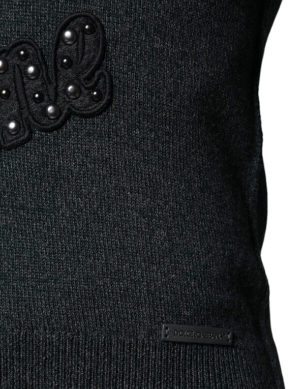 Dolce & Gabbana Gray Embellished Crew Neck Pullover Sweater - Image 4