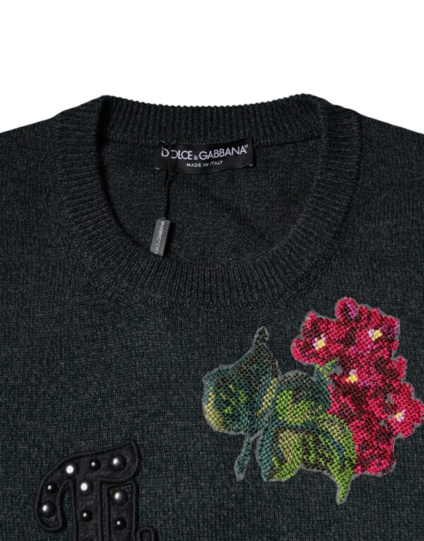 Dolce & Gabbana Gray Embellished Crew Neck Pullover Sweater - Image 6