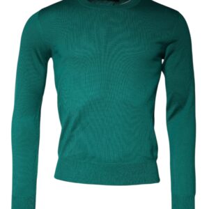 Dolce & Gabbana Green Wool Knit Crew Neck Pullover Sweater