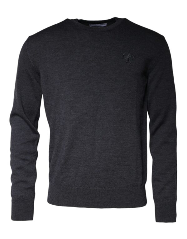 Dolce & Gabbana Dark Gray Wool Crew Neck Pullover Sweater - Image 2