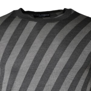 Dolce & Gabbana Gray Stripes Long Sleeve Round Neck Pullover Sweater