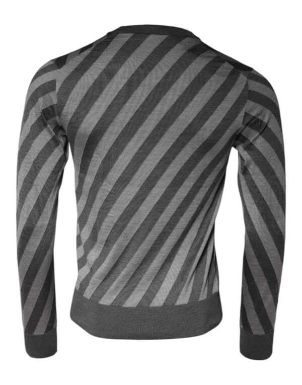 Dolce & Gabbana Gray Stripes Long Sleeve Round Neck Pullover Sweater - Image 5