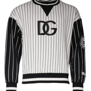 Dolce & Gabbana Black White Stripes Logo Sweatshirt Sweater