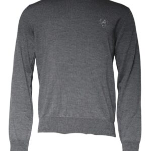 Dolce & Gabbana Dark Gray Wool Crew Neck Pullover Sweater