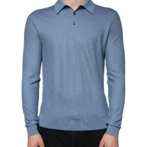 Dolce & Gabbana Sky Blue Silk Collared Men Pullover Sweater