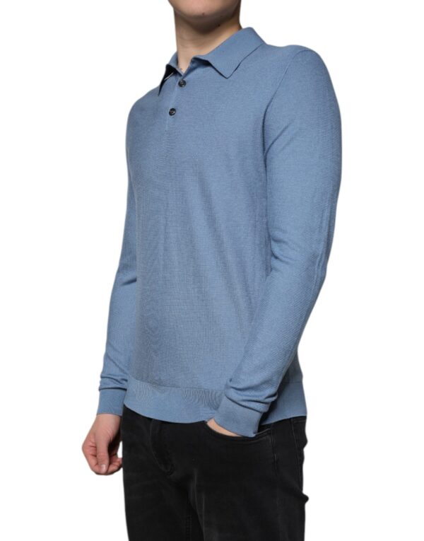 Dolce & Gabbana Sky Blue Silk Collared Men Pullover Sweater - Image 3