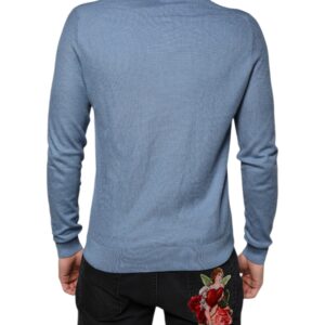 Dolce & Gabbana Sky Blue Silk Collared Men Pullover Sweater