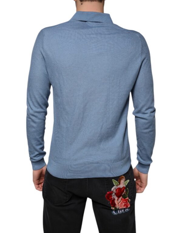 Dolce & Gabbana Sky Blue Silk Collared Men Pullover Sweater - Image 4