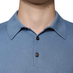 Dolce & Gabbana Sky Blue Silk Collared Men Pullover Sweater