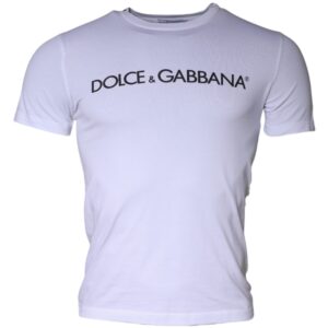 Dolce & Gabbana White Logo Print Cotton Crew Neck T-shirt