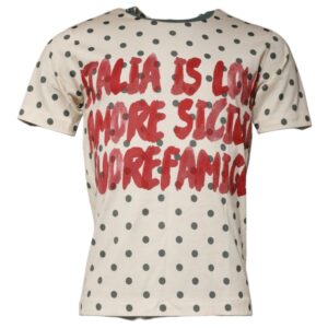 Dolce & Gabbana Beige Graphic Print Polka Dot Cotton T-shirt