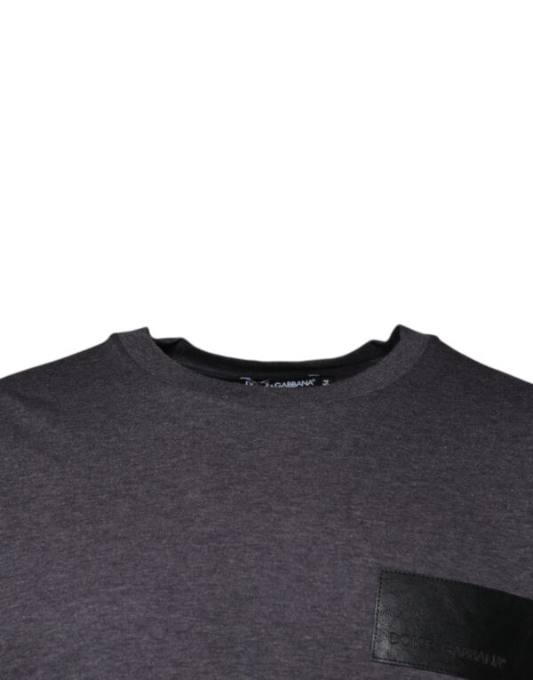 Dolce & Gabbana Gray Logo Patch Cotton Crew Neck T-shirt - Image 3