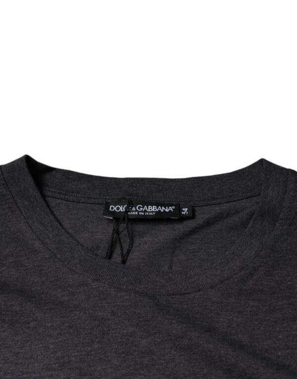 Dolce & Gabbana Gray Logo Patch Cotton Crew Neck T-shirt - Image 6