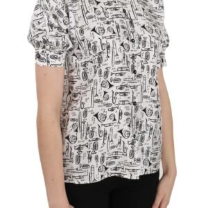 Dolce & Gabbana Elegant Trumpet Print Silk Blouse