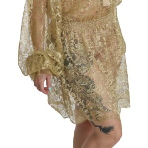 Dolce & Gabbana Elegant Gold Lace A-Line Knee Length Dress