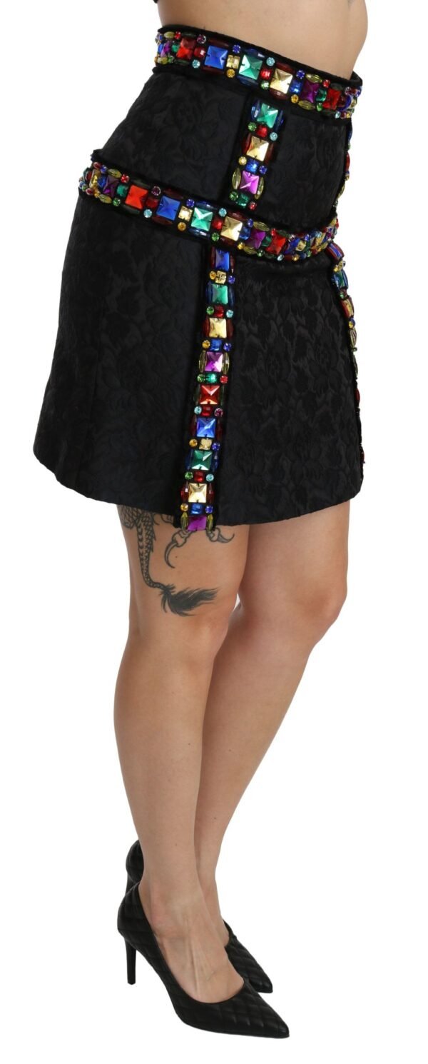 Dolce & Gabbana Elegant High-Waist Embellished Black Skirt - Image 2