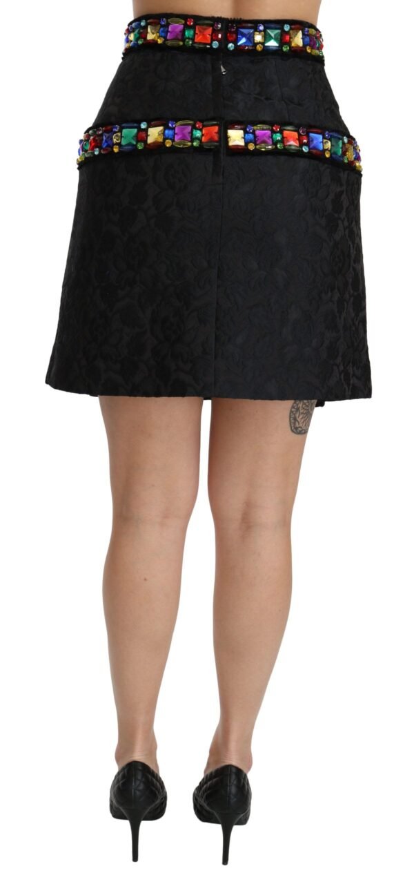 Dolce & Gabbana Elegant High-Waist Embellished Black Skirt - Image 4