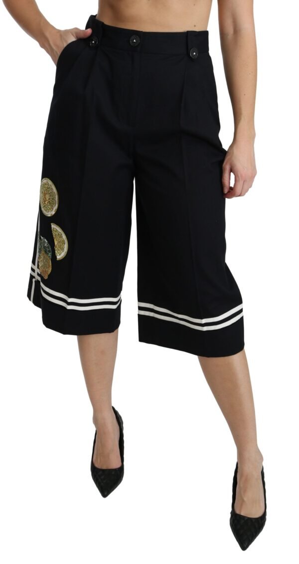 Dolce & Gabbana High Waist Palazzo Cropped Pants in Black Lemon - Image 5