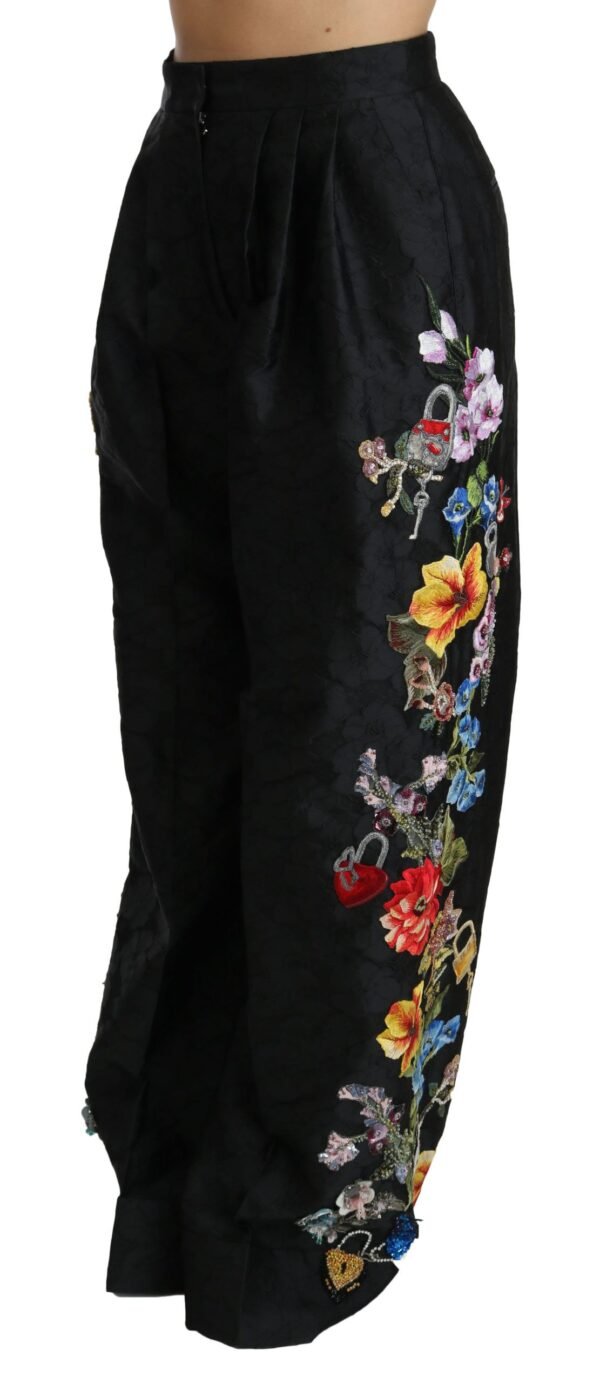 Dolce & Gabbana Elegant High Waist Wide Leg Floral Pants - Image 4