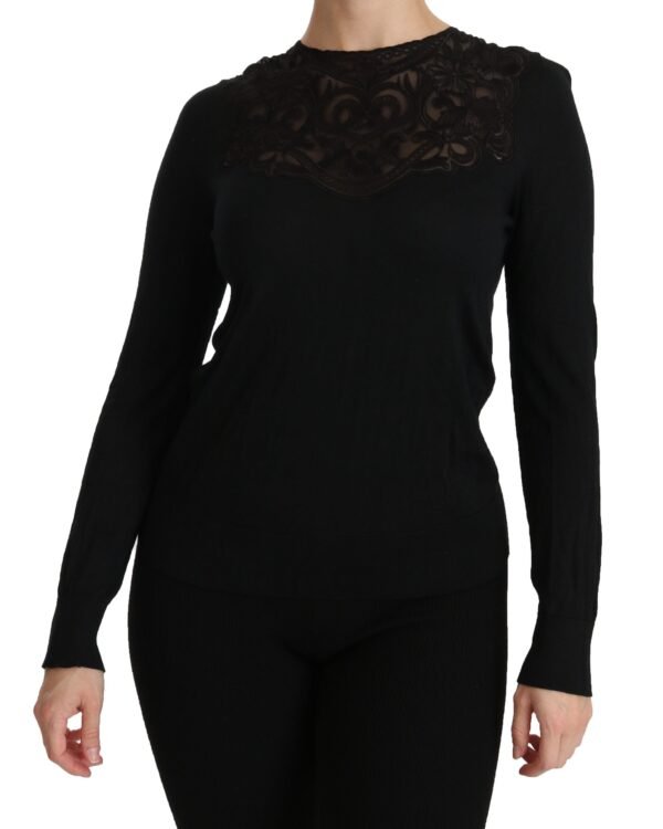 Dolce & Gabbana Elegant Silk-Blend Black Lace Blouse - Image 6