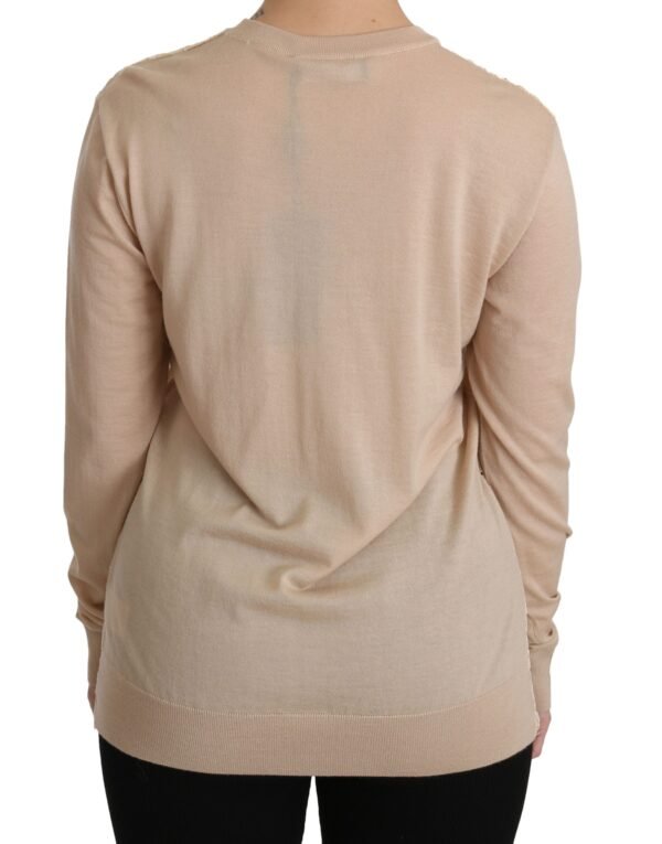 Dolce & Gabbana Elegant Beige Lace Crew Neck Cashmere Blouse - Image 5