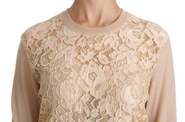 Dolce & Gabbana Elegant Beige Lace Crew Neck Cashmere Blouse - Image 6