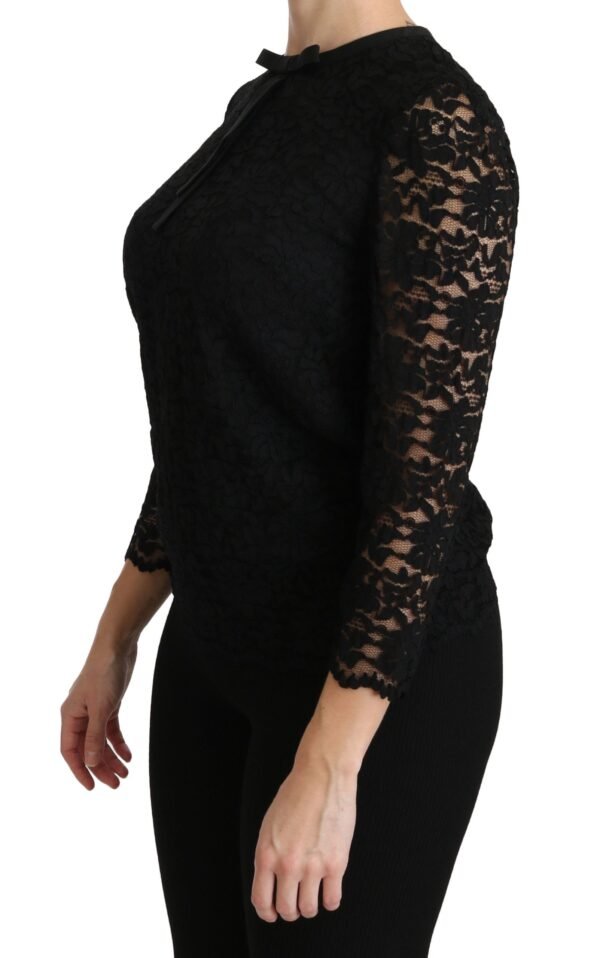 Dolce & Gabbana Elegant Black Lace Crew Neck Blouse - Image 3