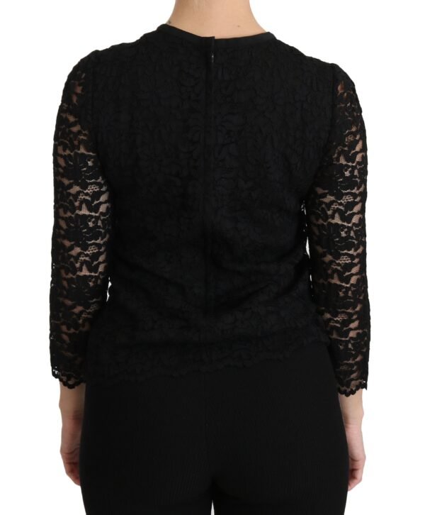 Dolce & Gabbana Elegant Black Lace Crew Neck Blouse - Image 4