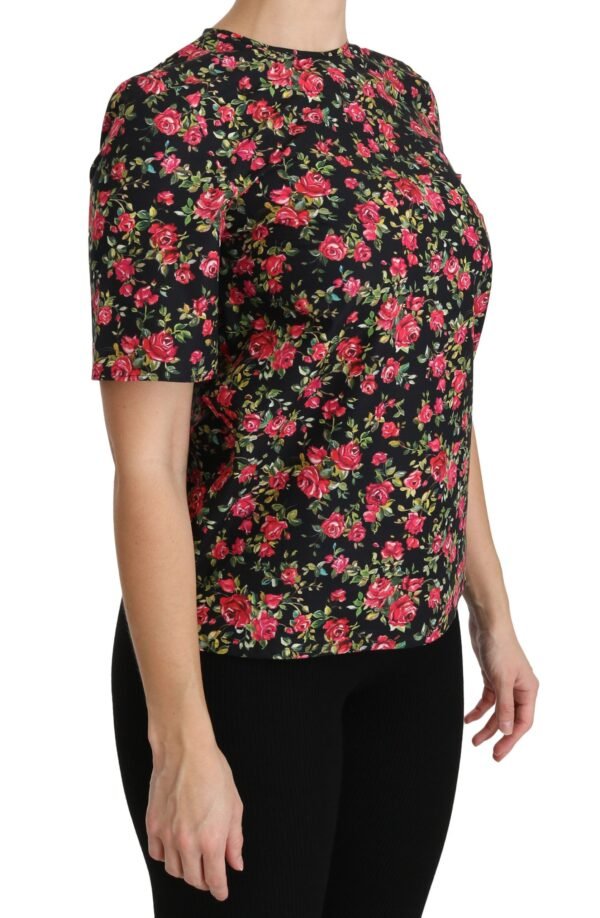 Dolce & Gabbana Elegant Black Floral Crew Neck Top - Image 2