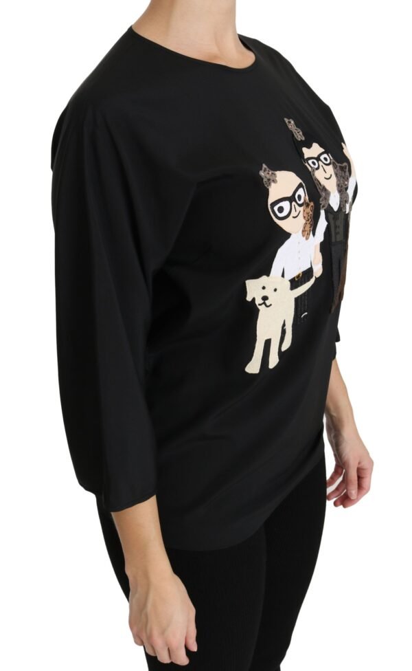 Dolce & Gabbana Elegant Black Silk Stretch Embroidered Top - Image 2