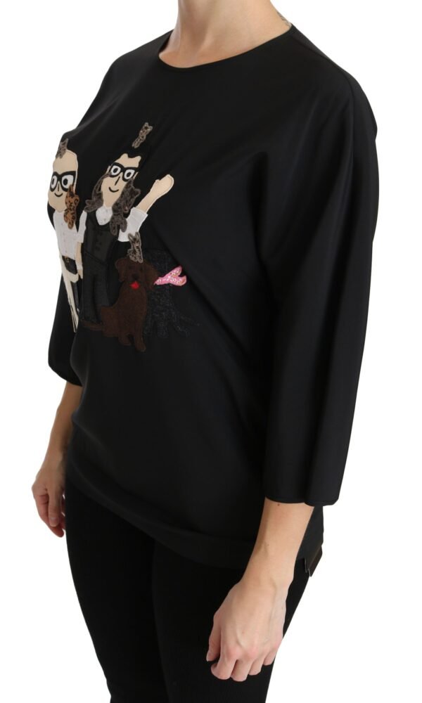 Dolce & Gabbana Elegant Black Silk Stretch Embroidered Top - Image 3