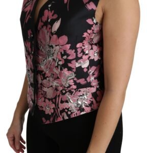 Dolce & Gabbana Elegant Floral Brocade Plunging Vest Top