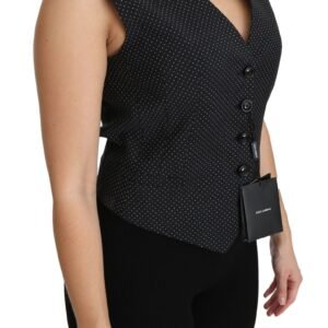 Dolce & Gabbana Chic Black Dotted Wool Blend Sleeveless Vest