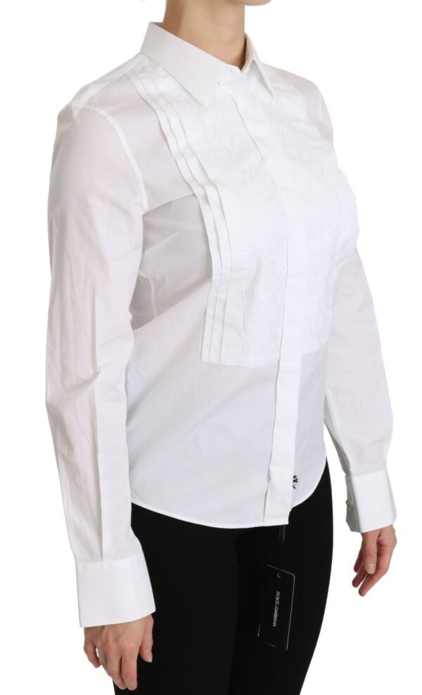 Dolce & Gabbana Elegant White Collared Long Sleeve Polo Top - Image 3