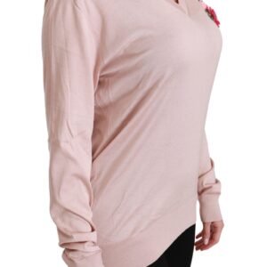 Dolce & Gabbana Pink Floral Silk V-Neck Sweater