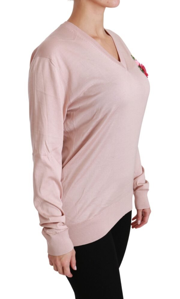 Dolce & Gabbana Pink Floral Silk V-Neck Sweater - Image 2