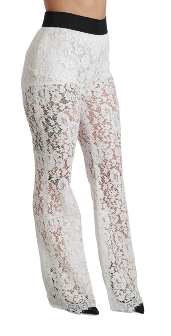 Dolce & Gabbana Elegant White Lace High Waist Pants - Image 3