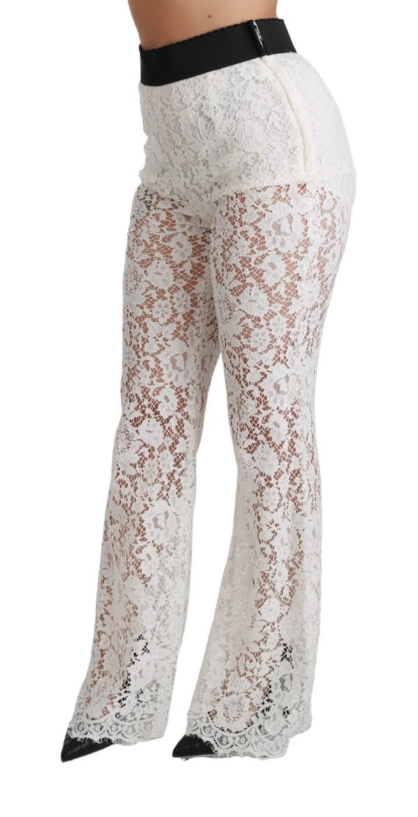 Dolce & Gabbana Elegant White Lace High Waist Pants - Image 4