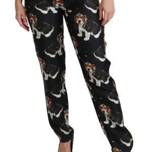 Dolce & Gabbana Elegant Silk Puppy Dog Print Pants