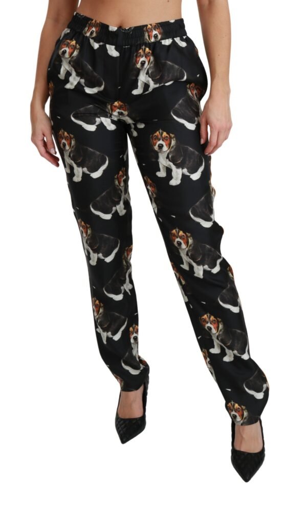 Dolce & Gabbana Elegant Silk Puppy Dog Print Pants - Image 2