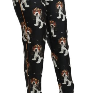 Dolce & Gabbana Elegant Silk Puppy Dog Print Pants