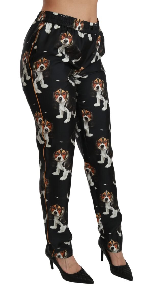 Dolce & Gabbana Elegant Silk Puppy Dog Print Pants - Image 3