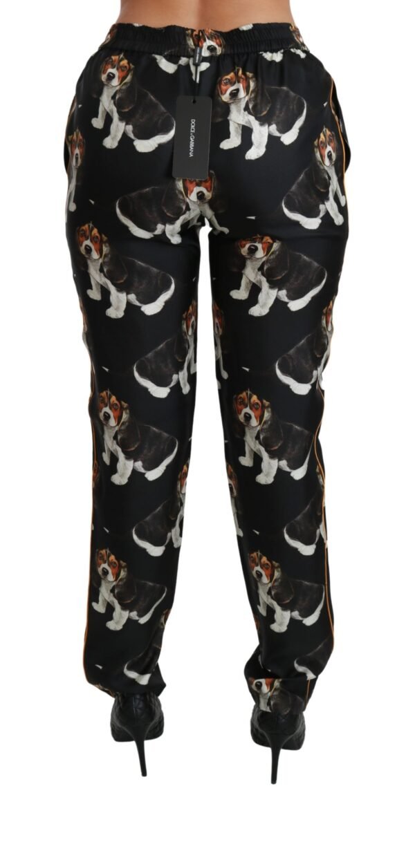 Dolce & Gabbana Elegant Silk Puppy Dog Print Pants - Image 5