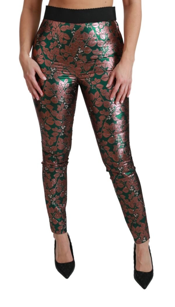 Dolce & Gabbana Elegant Bronze Leaf Metallic Trousers - Image 2