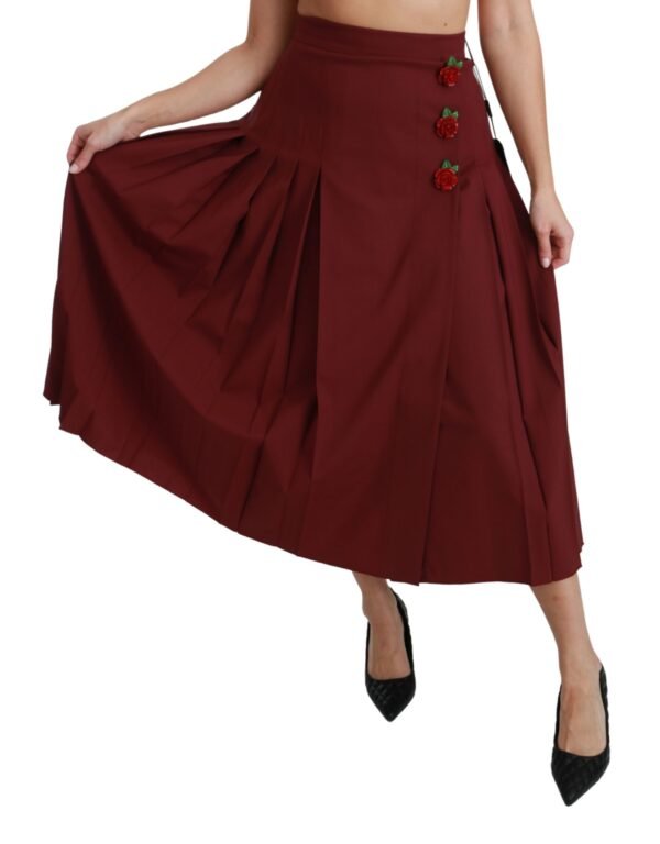 Dolce & Gabbana Elegant Red High Waist Virgin Wool Skirt - Image 2