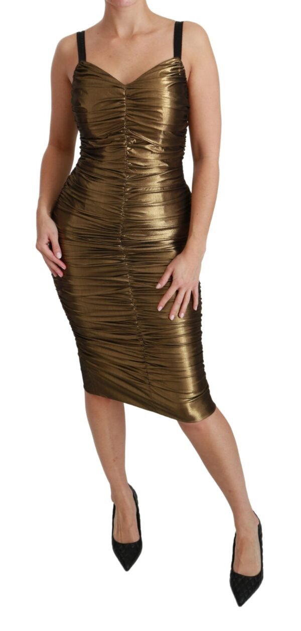 Dolce & Gabbana Gold Stretch Lame Ruched Dress - Image 6